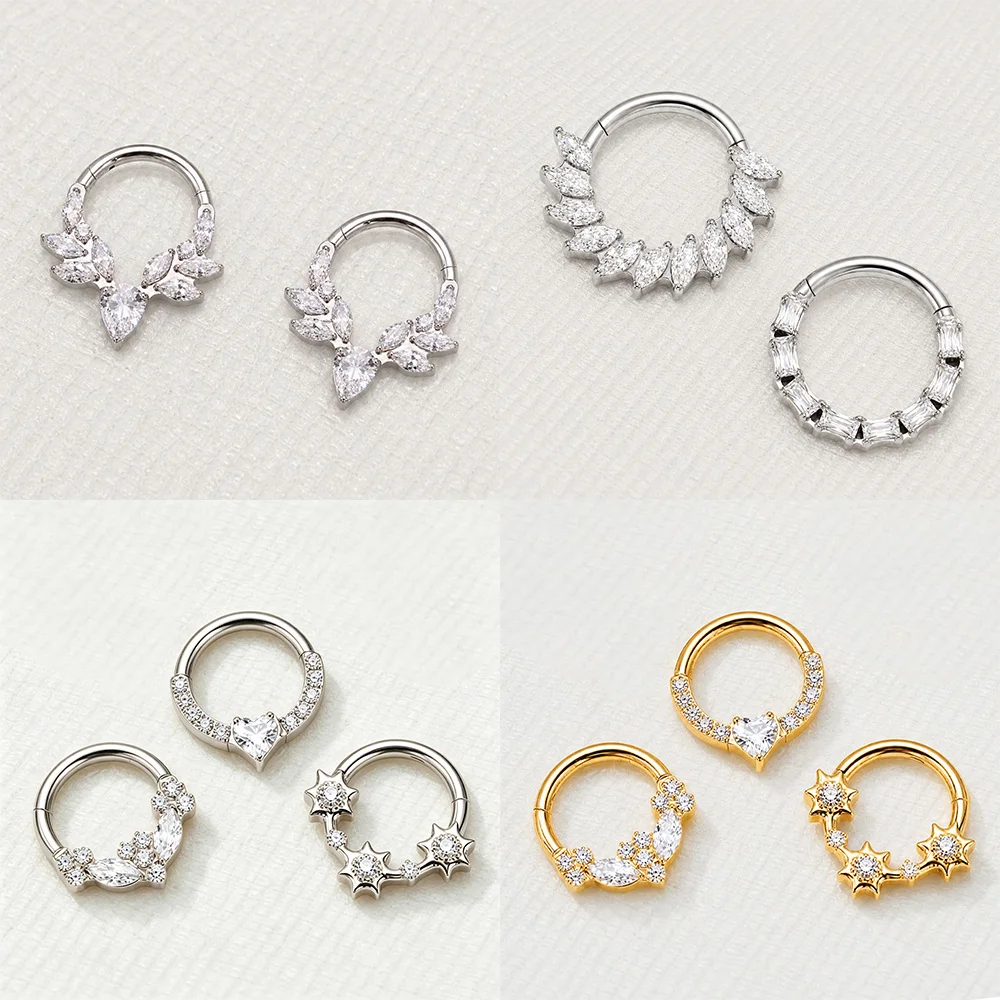 ASTM F136 Titan CZ Stern Nasenring Piercing Ohrringe 16G Septum Scharnier Clicker Daith Tragus Helix Ohrring 2026 Neuer Schmuck – Detail 8