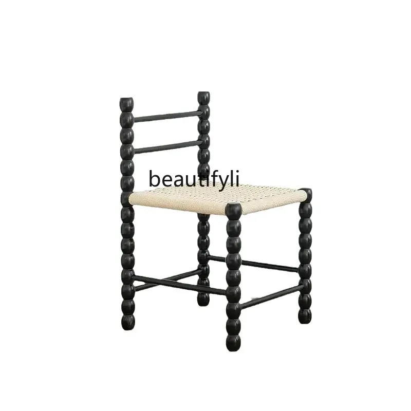 Medieval braided rope solid wood bench creative bedside home entrance retro shoe changing stool