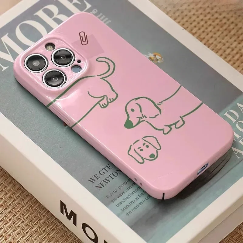 Simple Pink Dachshund Dog Case for IPHONE 16PRO MAX 15 14 13 PRO 13 PRO MAX 16 PLUS 15PRO Case Acrylic Hard Mobile Phone Cases