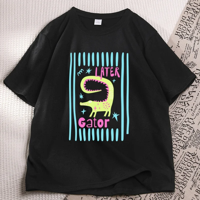 Later Gator T-Shirt Funny Womens Clothing Crocodile Graphic T Shirts Mom Tee Summer Cotton Short Sleeve Round Neck Clothes