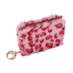 Kreatywna pluszowa portmonetka Fashion Leopard Pattern Wallet Women Zipper Keychain Clutch Purse Coin Pouch Card Bag Id Card Holder