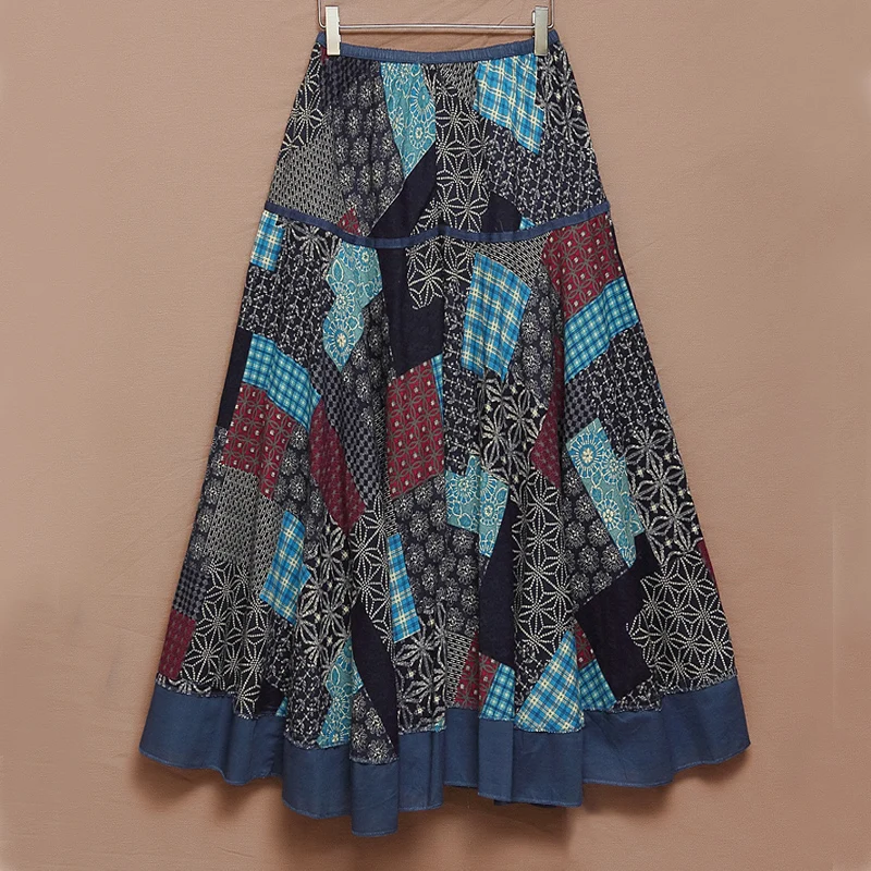 

Хлопково-льняная юбка-миди, летняя юбка трапециевидной формы с художественным принтом для путешествий, туристических танцев, цыганские плиссированные юбки с высокой талией, винтажная юбка