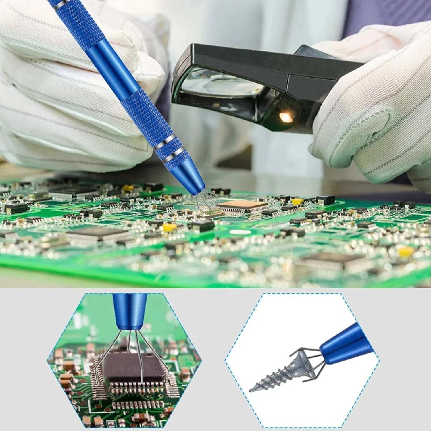 Pinça Extratora de Componentes Eletrônicos com Quatro Garras, Extrator de Chips, Extrator de Parafusos, Caneta de Recolha, Ferramenta Manual para Reparo de Joias