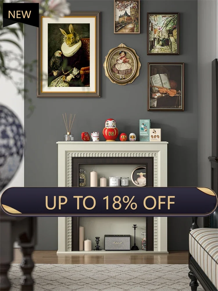 

P178 French retro fireplace decoration cream white modern living room European side cabinet American storage porch