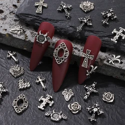 30 retro silver cross and other styles randomly mixed with nail decoration, alloy rhinestone, y2k metal wind DIY nail decoration