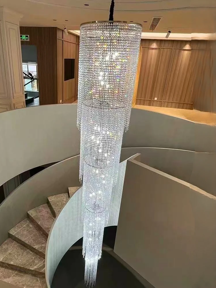 Luxury Large Crystal Chain Chandelier Ceiling Light Dimmable Pendant Lamp with Adjustable Hardware
