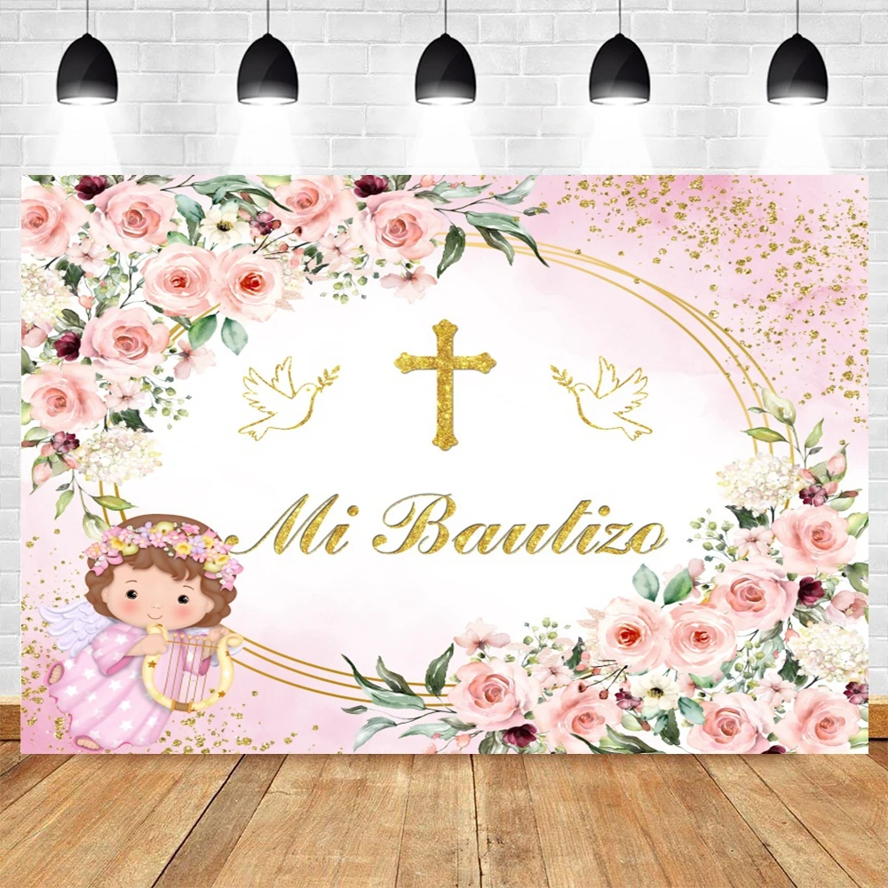 Mi Bautizo Photography Backdrop Newborn Baby Shower God Bless Baptism Party Decor Background Photo Studio Christening Photocall