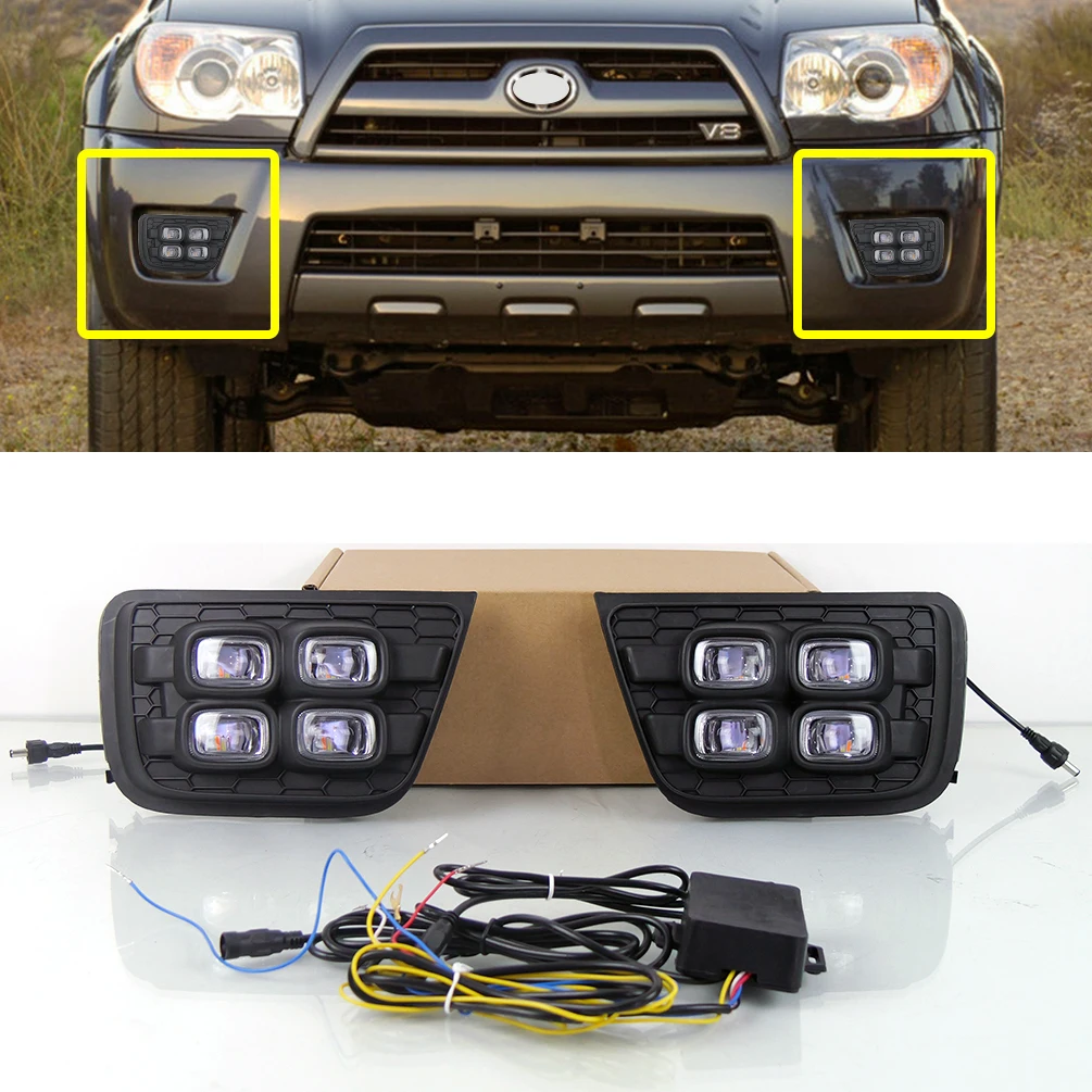 LED Fog Lamp Daytime Running Light  Fit For Toyota 4Runner N21 2006-2009 DRL With Yellow Turn Signal Light Car Driving Light