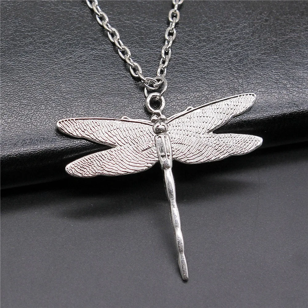  2 Colors 43x47mm Dragonfly Pendant Necklace For Women Men Long Chain Necklace Jewelry Accessories