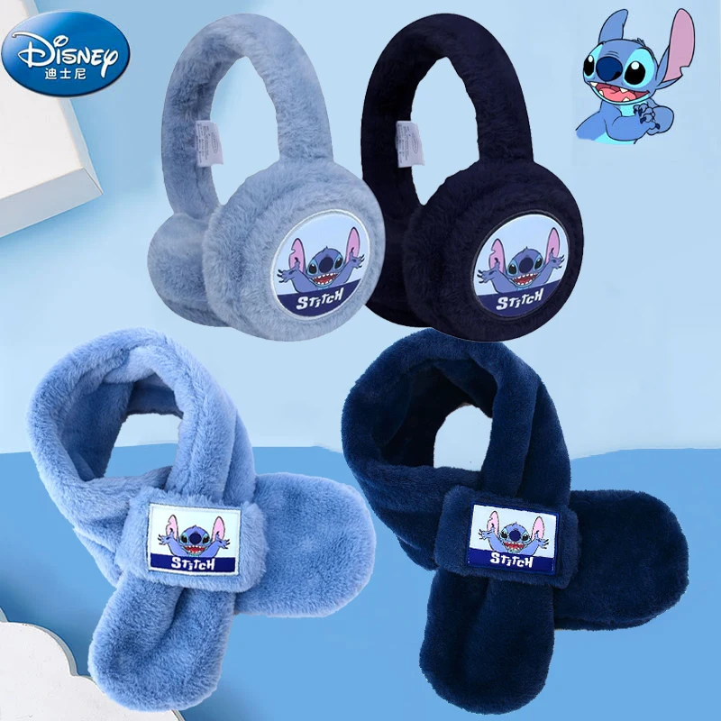 Disney Stitch Plush Scarf Earmuffs Kids Anime Ear Muff Neckerchief Boy Girl Winter Warm Windbreak Bandelet Earflap Children Gift