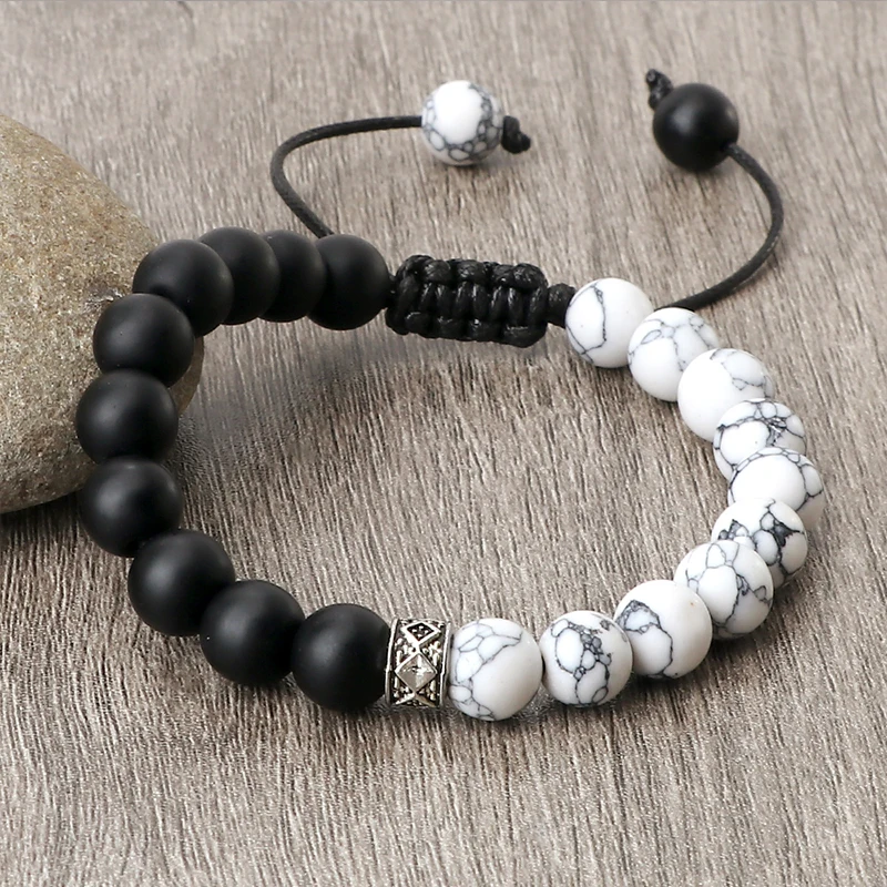 Classic White Black Beads Bracelets for Women Men Natural Tiger Eye Lava Stone Braided Bracelet Couple Adjustable Jewelry Gifts