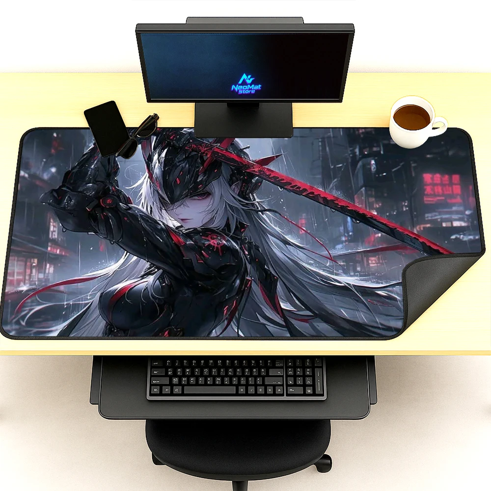 Cyberpunk Mouse Pad Extra Pc Large Gaming Desk Mat Gothic 140x60 Dark Black Red Mousepad Anime Futuristic Accessories 1200x600
