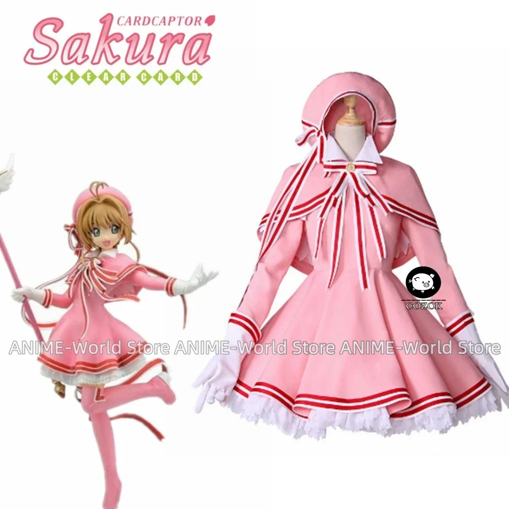 Sakura-Cardcaptor de Halloween de tamaño personalizado, tarjeta transparente Sakura Kinomoto, vestido rosa, disfraz de Cosplay hecho a medida para Navidad