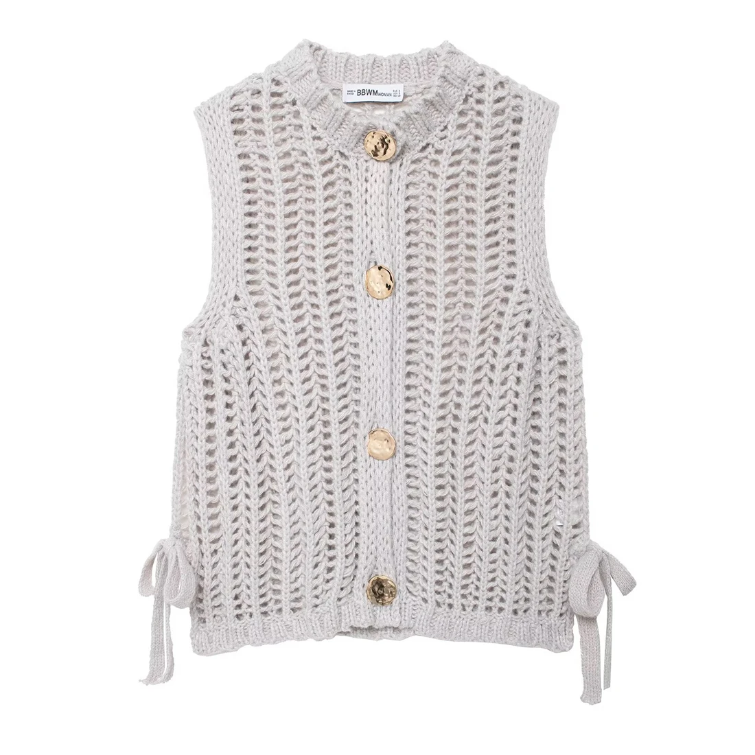 

Women's 2025 Sleeveless Chunky Needle Top in Gold with Single Row Button Design Fashionable New Tops for Ladies