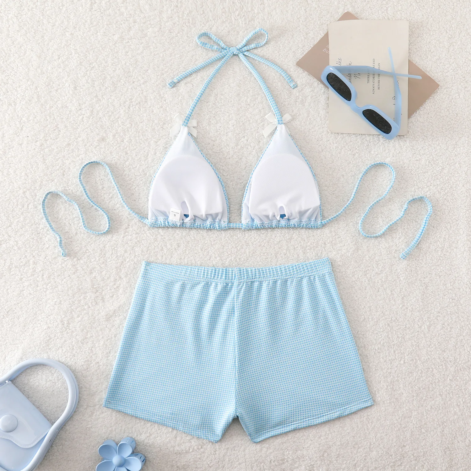 2026 Blue Plaid Swimsuits Tankini Set Female Swimwear Push Up Beach Swim Wear Two-Piece Bathing Suits Pool Women's Swimming Suit
