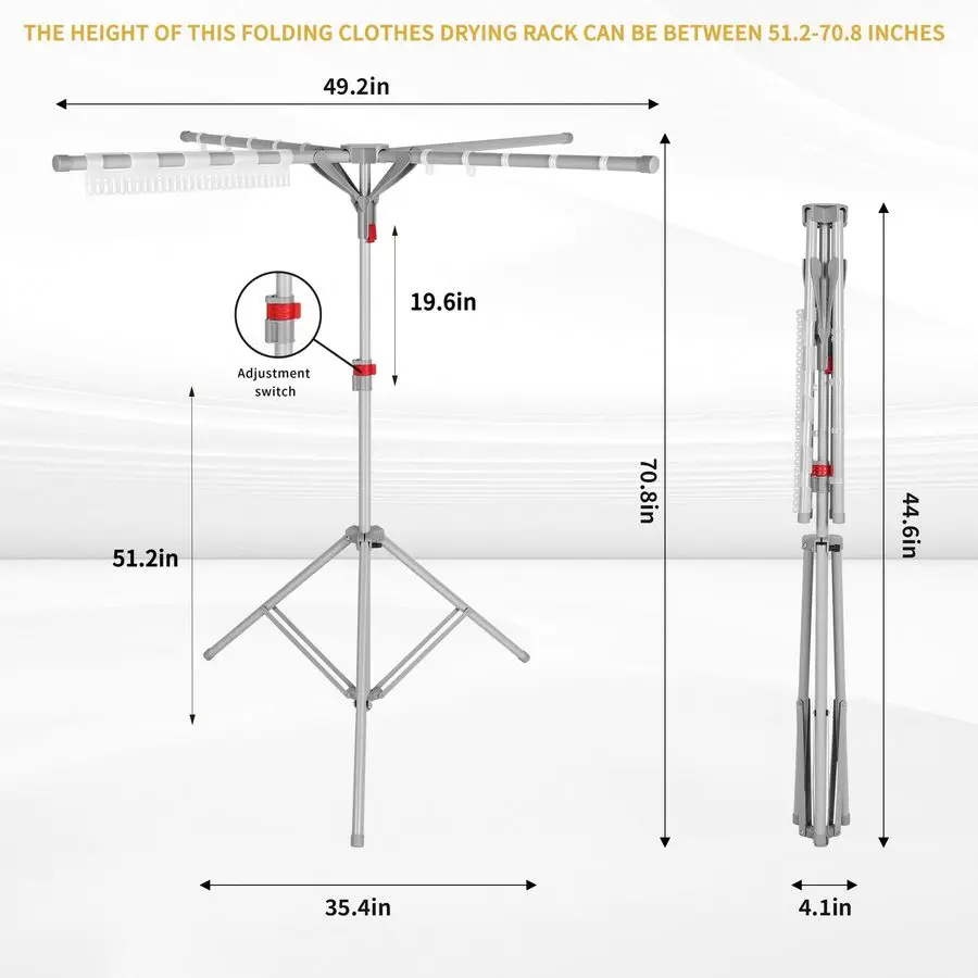 Clothes Drying Rack, Foldable Portable Drying Rack Clothing Height Adjustable, 2025 Upgraded Collapsible Standing Drying Rack fo