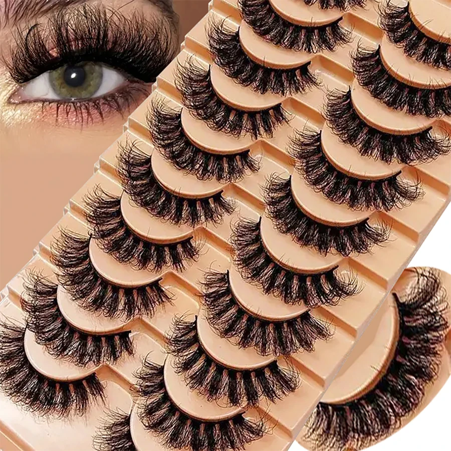 10ペアのストライプまつげ、目を引くふわふわつけまつげ、人工まつげ、3Dカールの乱雑なロングまつげ