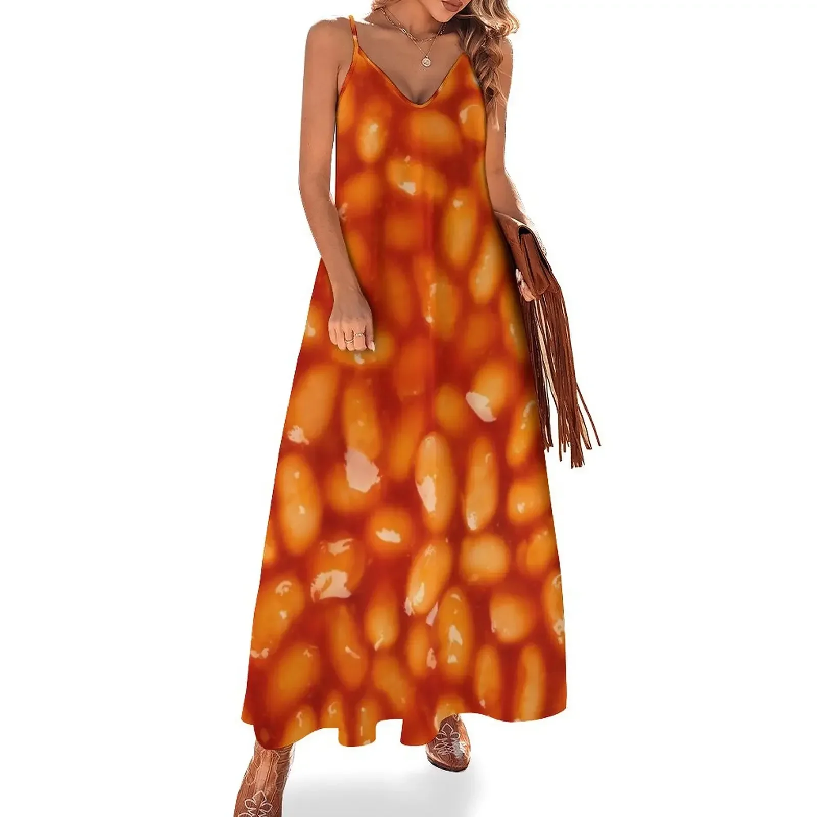 Baked Beans Funny Design Tasty mouth watering Baked Beans Cool Food Design Sleeveless Dress dresses for womens Dress