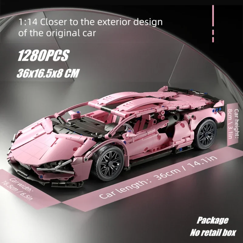 Sakura Pink Cyberpunks Hypercar Racing Sports Car Vehicle Sian Fkp37 Model Building Blocks Bricks Toys Gift Kid