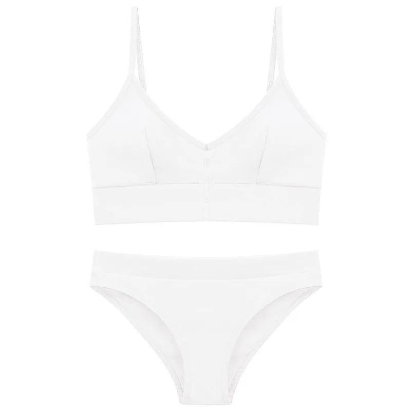 European American Fashion Sexy Spice Girl Solid Color Bra Suit Women's Thin Shoulder Strap Suspender Top Briefs Two-piece Suit view 5