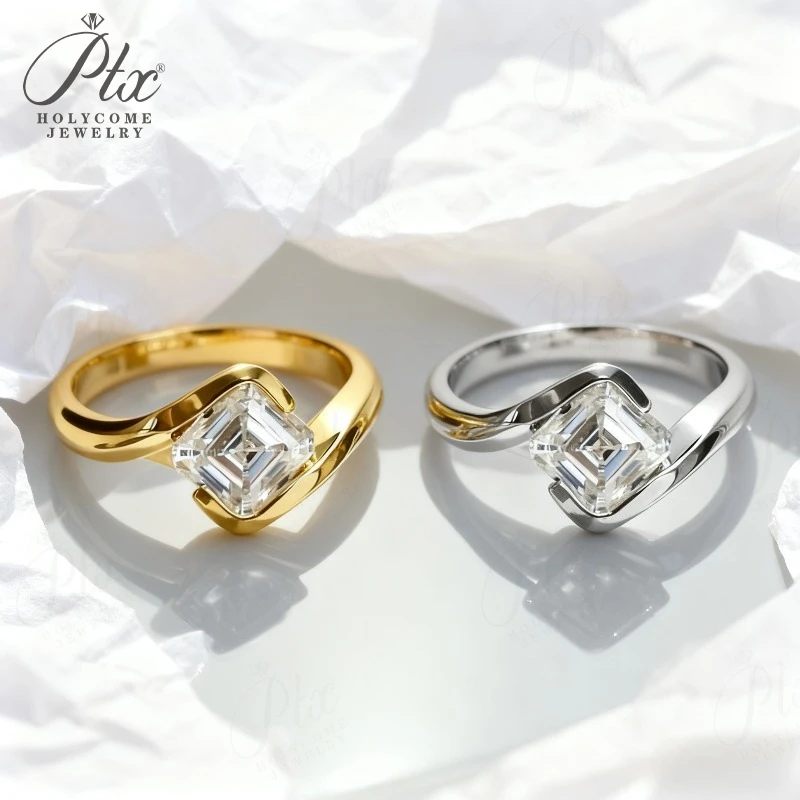 

Moissanite Ring 1-3ct Asscher Cut White Gold Yellow Gold Retro Engagement Ring Wedding Band Anniversary Present