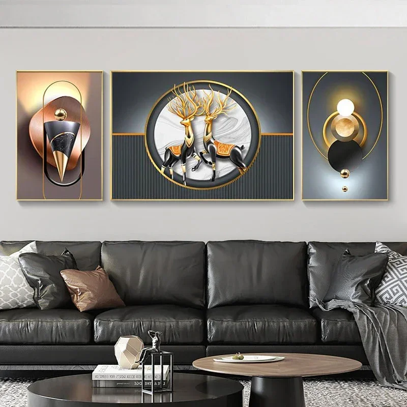 Abstract Animal Canvas Painting Lucky Deer Flying Horse Living Room Wall Art Decoration Poster Home Decor No Frame 3 Pcs per Set