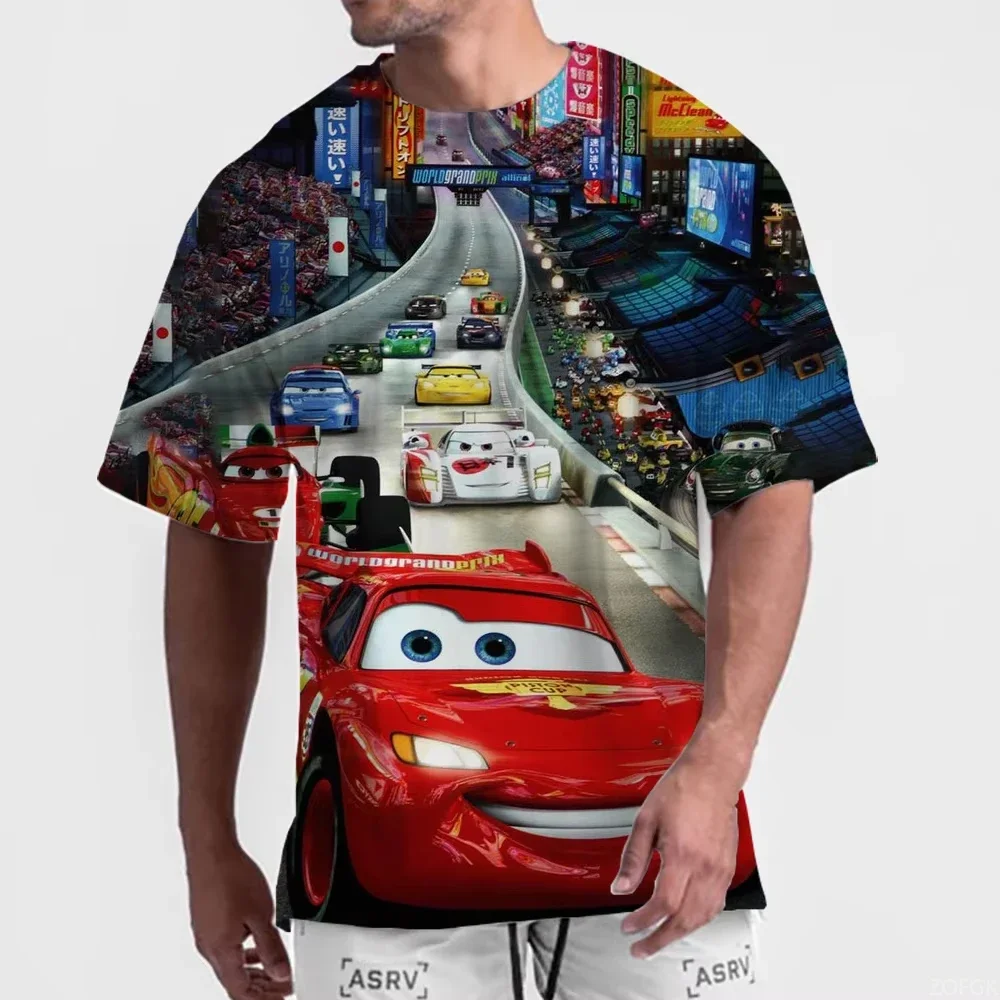New Disney Pixar Cars T-shirt 3D Printed Cartoon Lightning McQueen Men's T-shirt Casual Oversized Sports Fashion Kids/Adult Tops