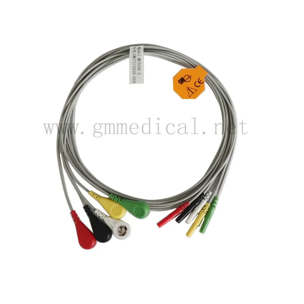Juego de cables de ECG de 5 derivaciones con clip de seguridad DIN, compatible con Mindray, CSI, Datascope, Spacelab, BCI, longitud de 40 pulgadas
