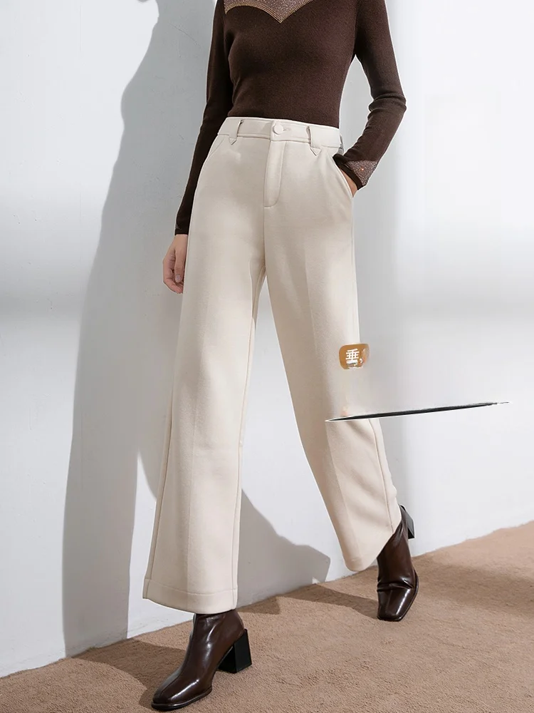 

Woolen Narrow Suit Wide Leg Pants Women's Autumn Winter High Waist Dra Slim Straight Loose Casual Woolen Trousers Thiened
