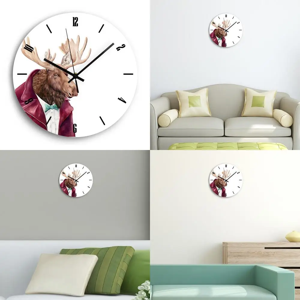 

Стильные настенные часы с рисунком оленя в скандинавском стиле, акриловые кварцевые бесшумные часы