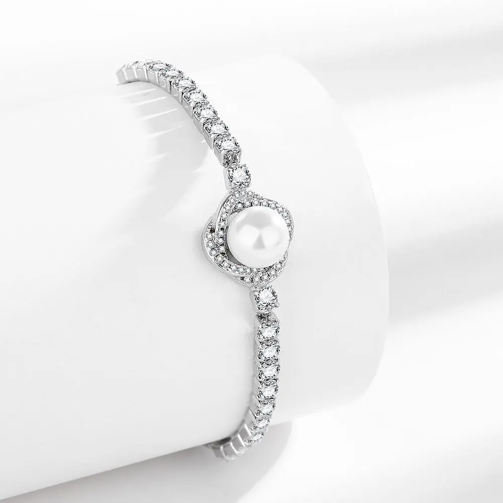 

Модный браслет из стерлингового серебра 925 пробы с натуральным жемчугом и цирконом, подарок на день рождения, годовщину
