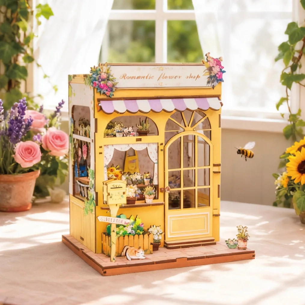 DIY Wooden Miniature Model Kit Romantic Flower Casa Blue Room 3D Puzzle Doll Houses With Furniture for Friends Birthday Gifts