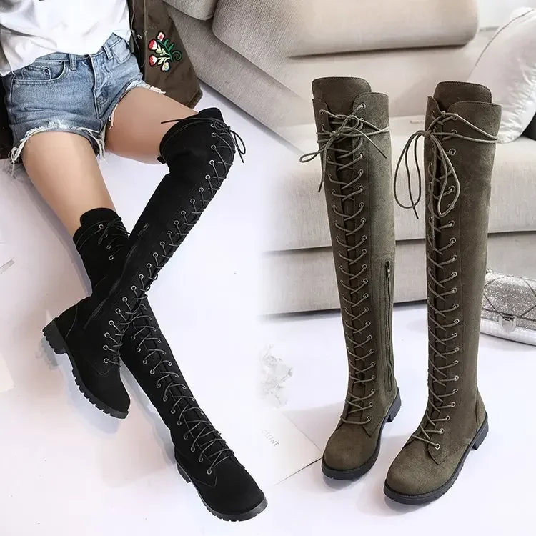 

Sexy over the knee boots women flat heel thick sole gothic shoes women long over the knee boots fashion