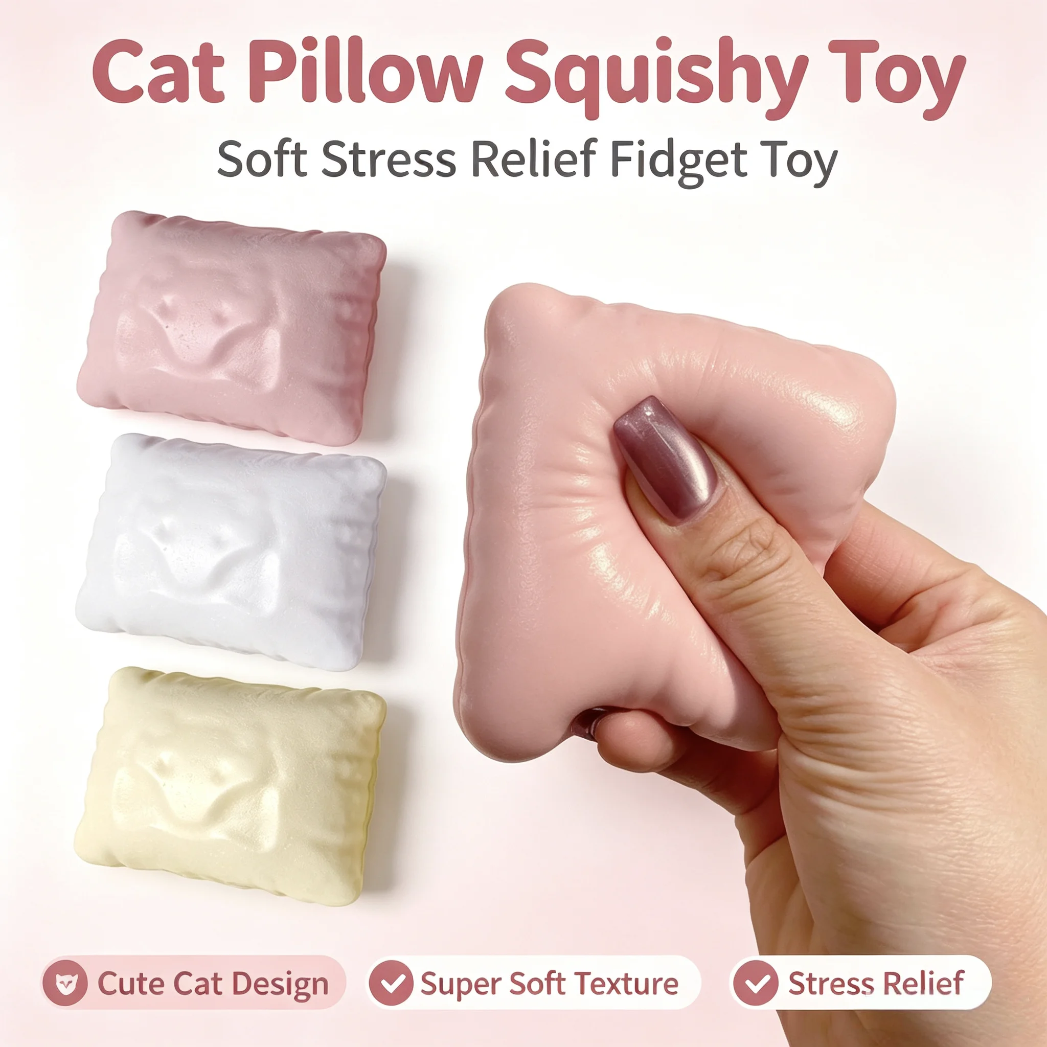 Cat Shaped Slow Rising Stress Relief Toy Soft Squeeze Pillow PU Foam Fidget Toy Cute Venting Toy Gift for friends