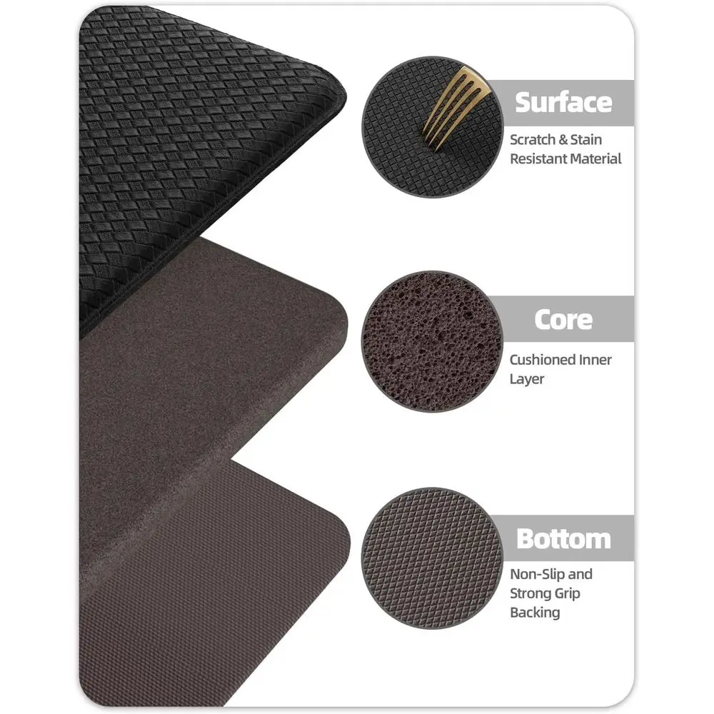 مجموعة مزدوجة من سجادات المطبخ المضادة للتعب مقاس 17 × 59 بوصة، مقاومة للماء، مقاومة للزيت، سهلة التنظيف، عدادات أرضية مطاطية رغوية غير قابلة للانزلاق