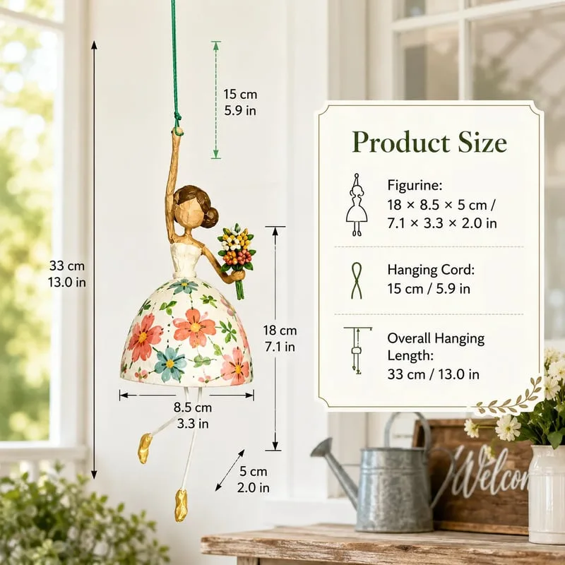 Artistic Girl Swing Hanging Ornament Handmade Style Floral Pattern Dress Figurine Creative Home Decor Collectible Gift