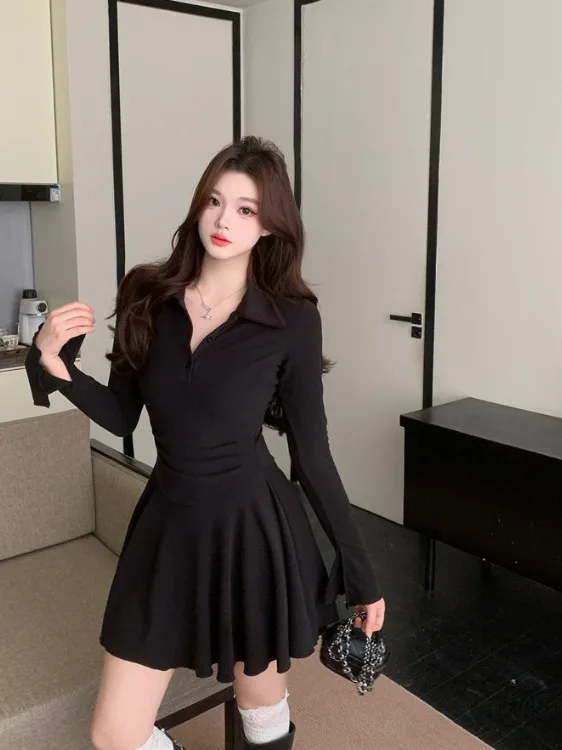 

plus Size Collar Long Sve Women's Dr High Waist Pleated ort Skirt Korean Sle Commute Faion Autumn New Arrival