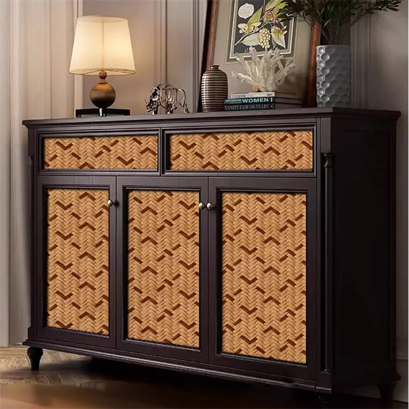 Refurbished furniture, rattan woven wallpaper, self-adhesive wardrobe renovation, waterproof and moisture-proof cabinet stickers