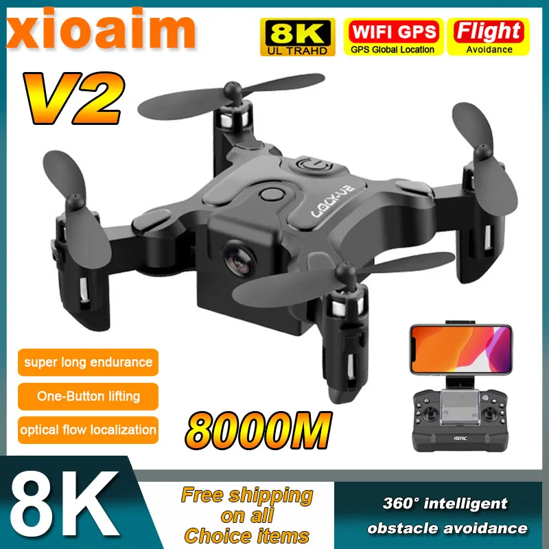 

For Xiaomi Mini V2 Folding Drone with Camera 5G 8K 4K 1080P HD UAV WiFi Fpv Height Hold Foldable RC Quadcopter Drone Kids Toys