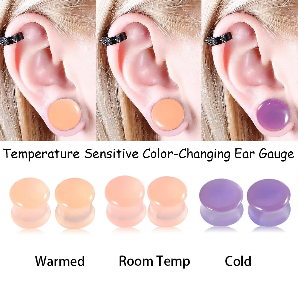 Pair Acrylic Thermochromic Auricle Gauge Earrings Double Flared Ear Plugs Earlobe Expander Stretchers Weight Piercing Jewelry