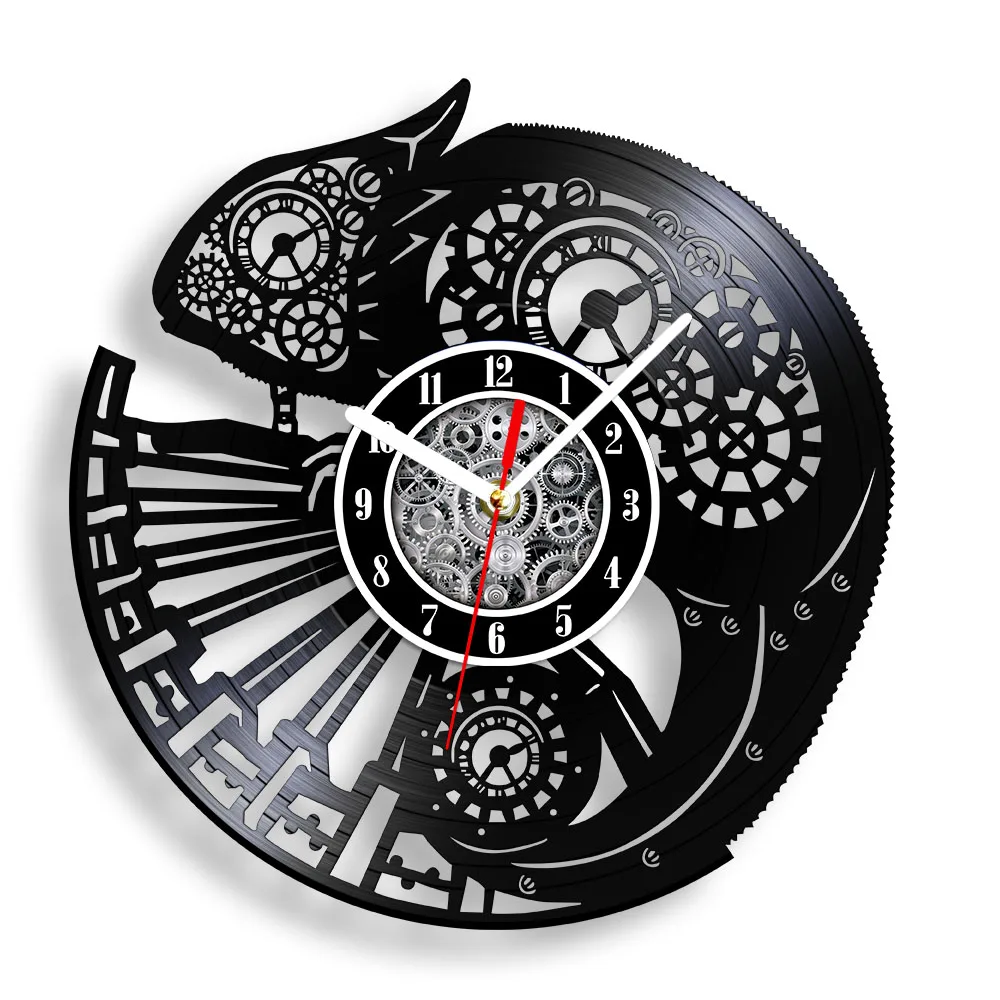 Chameleon Laser Cut Longplay Wall Clock For Bedroom Retro Music Album Vinyl Record Clock or Biology Enthusiast Chameleon Lovers