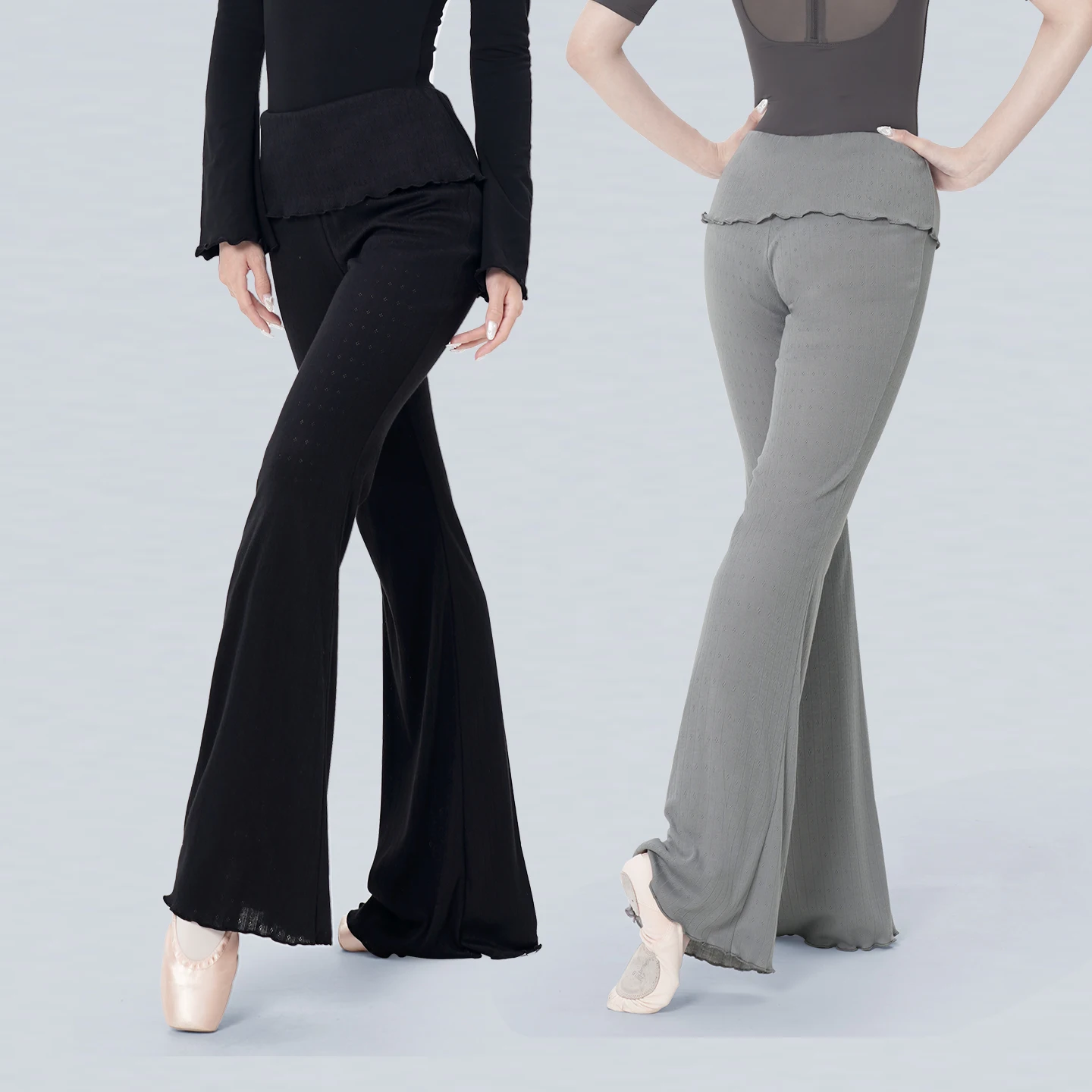 Pantalones acampanados de baile para mujer, pantalones tejidos para Ballet, pantalones de baile falsos de dos piezas, pantalones de práctica de baile clásico con corte de bota