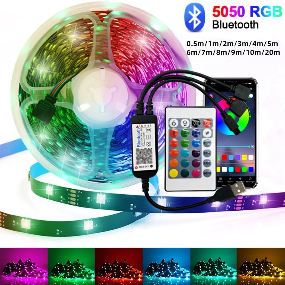 

10M 20M RGB LED Strip Lights 5050 Bluetooth APP IR Remote Control USB 30LEDs/M Tpae Festival Decor TV Backlight For Home Party