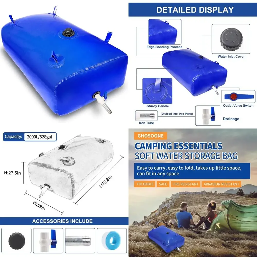 Zusammenklappbarer tragbarer 2000-Liter-Wassertank, ideal für Notfallspeicher, Wohnmobile, LKW-Betten, Brandschutz