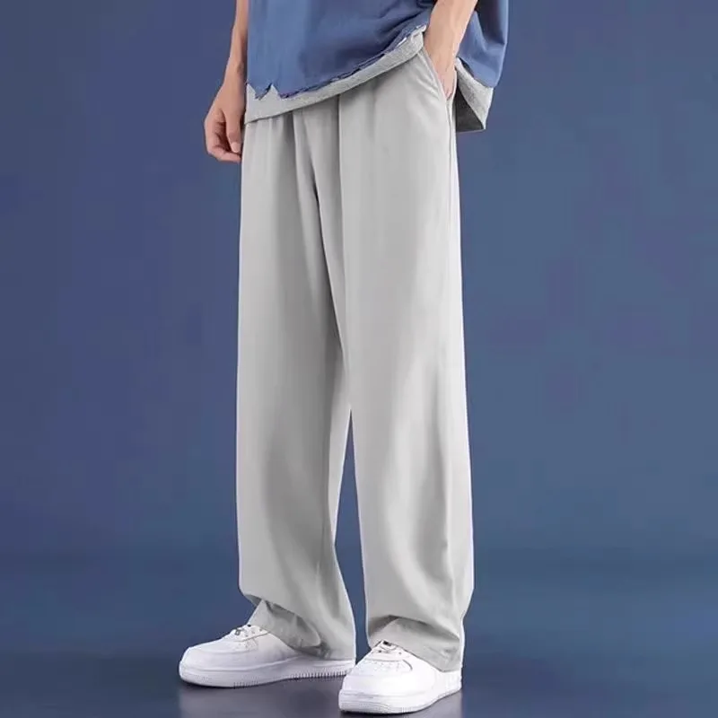 Men's Summer Thin Qui Dry Ice Silk Straight Leg Casual Pants Loose Wide Leg Trousers Comfortable Breathable Lightweight