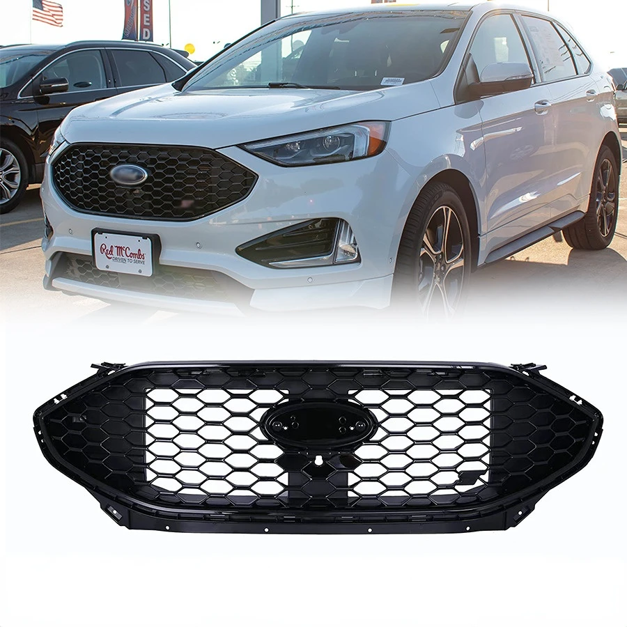 Gloss black Honeycomb Front Middle Racing Grille For Ford Edge 2019 2020 2021 2022 High Quality ABS Grills Mesh style