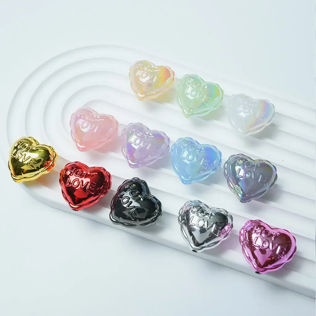 UV Jelly, Metal balloons love DIY handmade bead material, 3D peach heart new jewelry, loose bead accessories