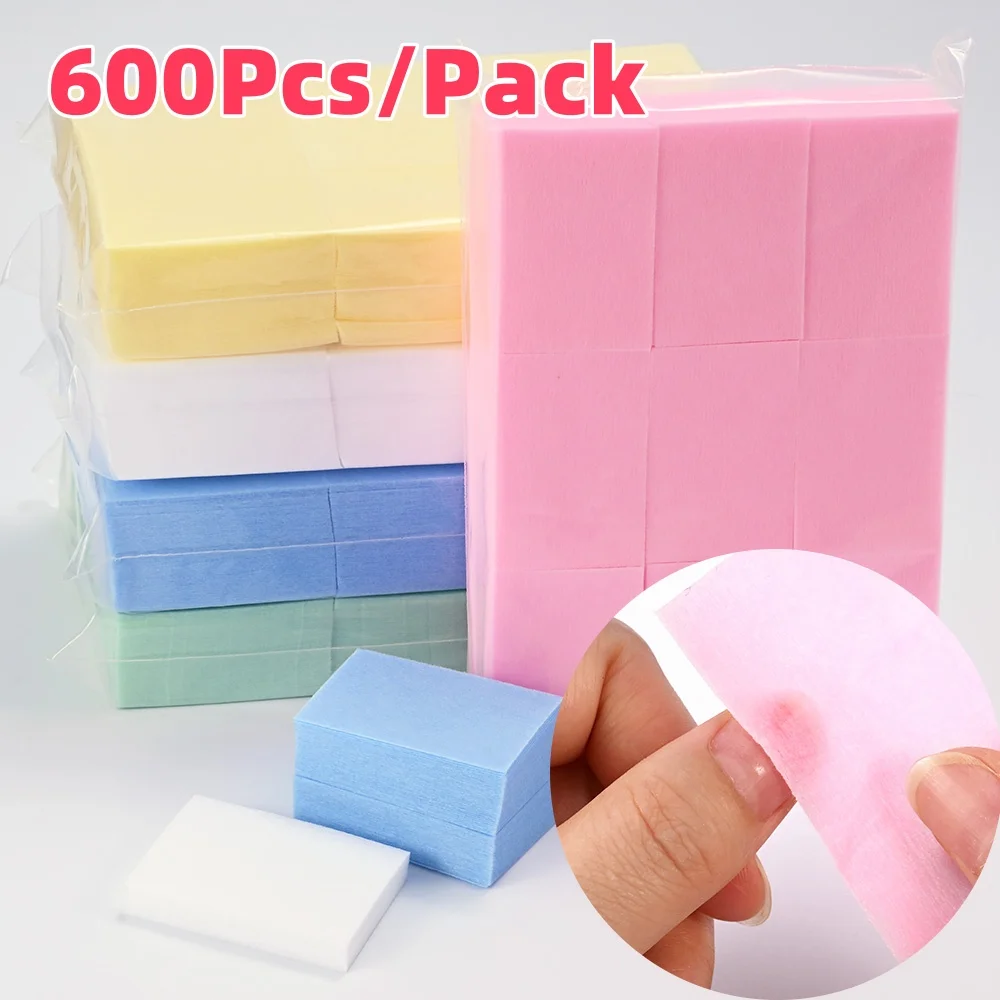600개/팩 보풀 없는 면 패드 5가지 색상 일회용 매니큐어 리무버 UV 젤 뷰티 메이크업 매니큐어 클린 페이퍼 &