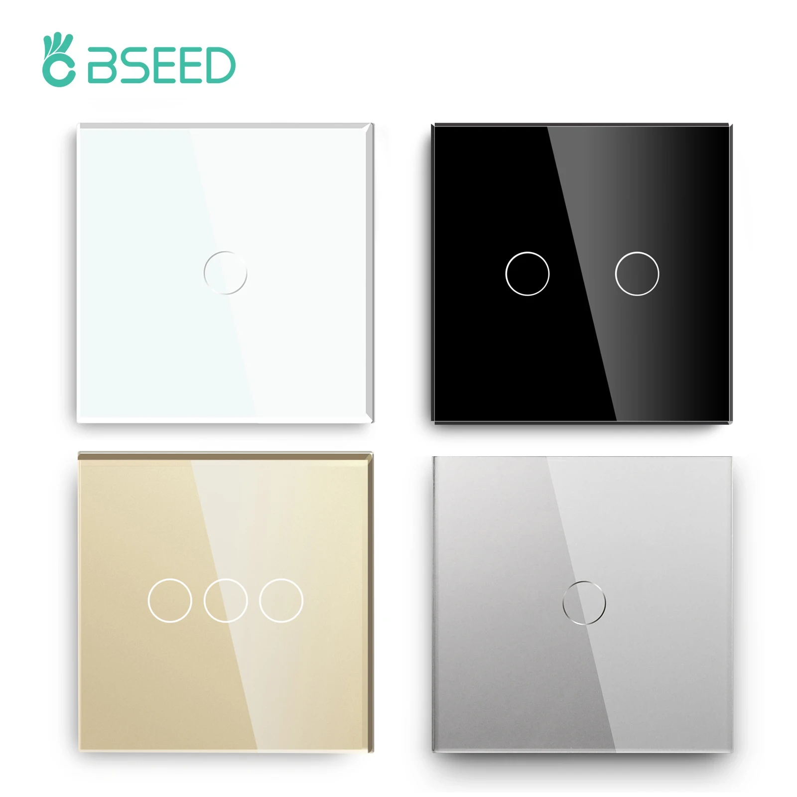 

Bseed Touch Light Switch 1/2/3 Gang 1/2 Way Intermediate Stair Switch EU Power Sensor Switches Black White With Glass Panel