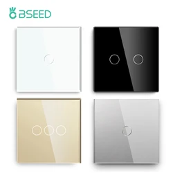 Interruptor de luz Bseed-Touch com painel de vidro, interruptor intermediário da escada, sensor de energia da UE, interruptores preto e branco, 1 Gang, 2 Gang, 3 Gang, 1 Gang, 2 Way